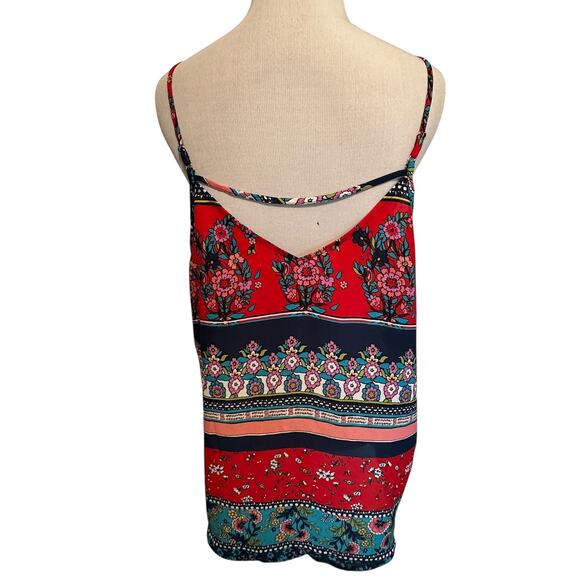 Maurices Patterned V-neck Tank Womens XL Red Mixed Print Floral Boho Shell Top - Picture 4 of 9